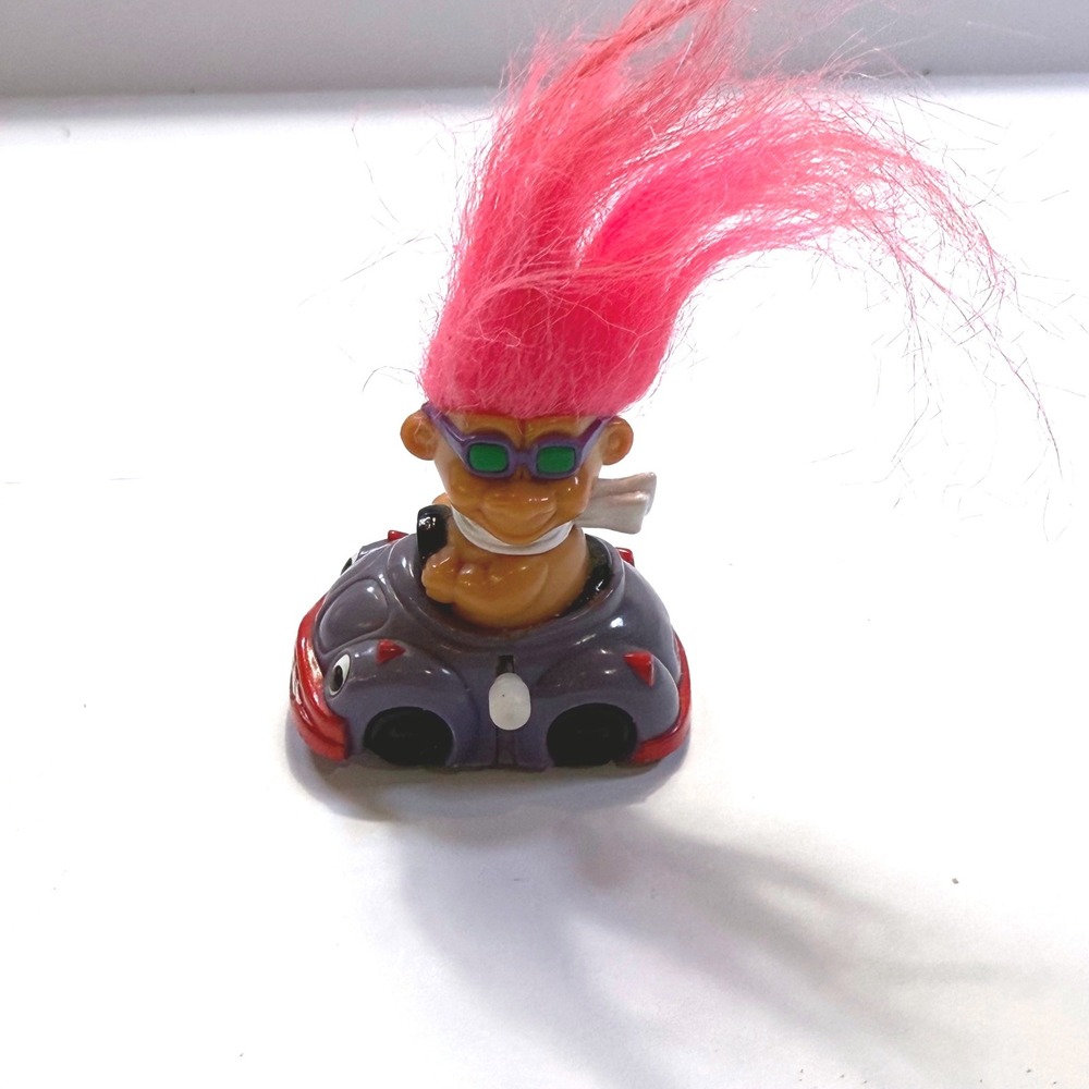 Vintage Russ Troll Doll Pink Hair Wind Up Purple Car Toy Sunglasses Scarf 90s